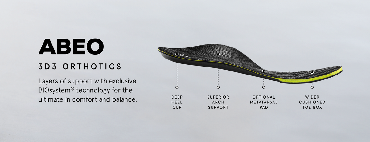 ABEO 3D3 Orthotics Layers of support with exclusive BIOsystem® technology for the ultimate in comfort and balance.