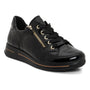 Shoe, ara Oleanna black leather with gold eyelets, black laces, gold accents, features cushioned insole for comfort.