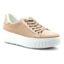 Shoe, beige textile, ara Mikky with gold eyelets, thick white platform sole, removable cushioned insoles.