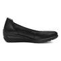 Flat shoe in black leather, ara Zinnia, with HighSoft comfort and slight wedge, side view on white background.