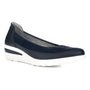 Slip-on shoe, navy fabric ara Zinnia with HighSoft comfort, white chunky sole, wedge heel on white background.