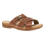 Sandal, Dansko Regan: brown leather with three straps and buckle, Roma cork midsole, suede footbed for comfort.