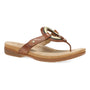 Sandal, brown leather, Dansko Rosalia, gold ring accent, cork midsole, cushioned footbed for comfort.