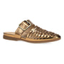 Mule shoe, metallic bronze woven material, slip-on with buckle, Dansko Leilani, arch support and flat sole.