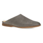 Slipper mule, gray textured upper, brown sole, Dansko Lysa with visible Natural Arch support on white background.
