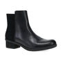 Bootie, black waterproof leather, Dansko Denay with arch support, block heel, stitching detail, rounded toe.