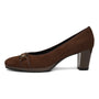 Pump in brown suede by ara Ophelia with block heel, square toe, and HighSoft cushioning on white background.