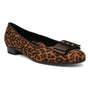Flat shoe, brown leopard print, ara Bijou brand, HighSoft cushioning, low heel, black bow on rounded toe.