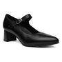 Pump, ara Adelaide, black leather, low block heel, single strap with buckle; cushioned insole visible for comfort.