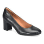 Pump, black leather, Sofft Anna Marie with block heel and rounded toe on white background; comfort features not visible.