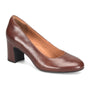 Pump, brown leather, Sofft Anna Marie, womens block heel, rounded toe, shown on white background.