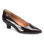 Pump, black patent leather, pointed toe, kitten heel; Sofft Sabrina displayed on white background.