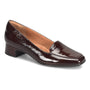 Loafer, dark brown shiny leather, Sofft Lavender with low block heel and square toe, suitable for office wear.