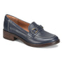 Loafer, navy blue leather, Sofft Nova with wooden heel and visible stitching; cushioned footbed for comfort.
