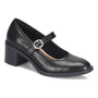 Loafer, black leather, Comfortiva Harley with block heel, rounded toe, strap, slip-resistant sole.