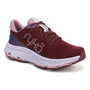 Shoe, maroon/pink Ryka Devotion X Max RS, shock absorption, cushioning, white midsole, on white background.