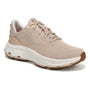 Shoe, beige textile, Ryka Devotion X Max RS with shock absorption, white midsole, embroidered logo, angled view.