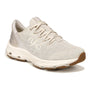 Shoe, beige Ryka Devotion X women’s, synthetic uppers, arch support for fitness walking on a white background.