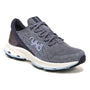Shoe, Ryka Devotion X, navy and gray with white sole and light blue accents, features visible arch support.