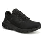 Sneaker, black synthetic upper by Ryka Dedicate Lx with lace closure and cushioned elevated rubber sole for comfort.
