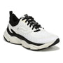 Sneaker, black and white mesh, Ryka Rezorb Max with RE-ZORB foam cushioning, chunky sole, angled right.
