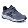 Shoe, Ryka Devo Stride Lx, gray mesh upper, dark wave design, white sole, cushioned for comfort and fitness support.