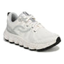 Sneaker, Ryka Podflow Tr, white mesh with gray accents, speckled sole, black tread for traction. Women’s comfort hiking shoe.
