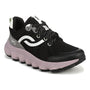 Shoe, Ryka Podflow Tr, black with white accents, light purple speckled sole, visible cushioned midsole, front-left view.