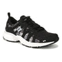 Shoe, black mesh Ryka Hydro Sport women’s aqua cross-trainer with white accents, black laces, side support detail.