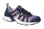 Shoe, Ryka Hydro Sport, navy/pink mesh upper with laces, white sole. Side view shows breathable material.