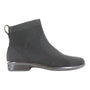 Boot, Naot Auster, black textured material with removable cork footbed, low heel, pull tab, ankle height, side profile.