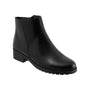 Boot, Trotters Margo, black leather, ankle-high, cushioned footbed, slip-resistant sole on white background.