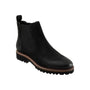 Boot, black leather, Softwalk Indy with elastic sides, pull tab, cushioned footbed, and brown welt.
