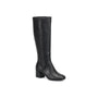 Boot, black waterproof leather, Sofft Cecily, knee-high with side zipper and block heel for comfort, on white background.