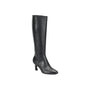 Boot, black leather, Sofft Sonya knee-high with pointed toe and mid heel, shown on white background.