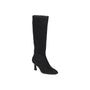 Boot, black suede, Sofft Sonya knee-high with mid-height kitten heel on white background.