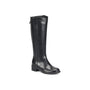Boots, black waterproof leather, Sofft Taryn; knee-high with low block heel and back zipper, shown on white background.