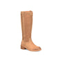 Boot, tan suede, Sofft Taryn brand, knee-high with low block heel shown on white background.