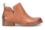 Bootie, tan waterproof leather, rounded toe, low stacked heel, side cutouts. Sofft Beatrice comfort footwear.