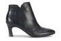 Boot, black leather, Sofft Sasha; pointed toe, kitten heel; designed for comfort footwear category. White background.