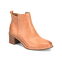 Boot, brown leather, Comfortiva Heather with block heel, round toe, side stitching, pull tab; cushioned insole visible.