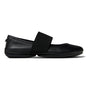 Shoe, black leather, Camper Right 21595; rounded toe, wide strap, durable rubber outsole for grip and support.