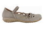 Maryjane shoe, beige leather, Naot Agathis, cutouts, hook-and-loop strap, orthotic friendly, slip resistant.