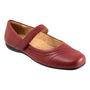 Shoe, red leather Trotters Sherese Mary Jane flat with arch support shown on white background.