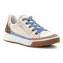 Sneaker, blue with leopard print heel accent, ara Rio brand, Highsoft cushioning, removable insoles, blue laces.