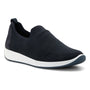 Shoe, ara Leena 3: black knit, slip-on with removable insoles, white sole; shown angled to highlight comfort features.