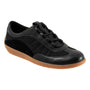 Sneaker, Softwalk Darby: black mesh and leather upper, cushioned footbed, black laces, light brown rubber sole.