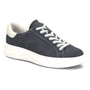 Shoe, Sofft Frazier II, dark gray Italian suede with white laces, cushioned footbed, white sole, beige heel accent.