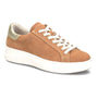 Sneaker, Sofft Frazier II, brown Italian suede, white laces and sole, metallic heel detail, cushioned footbed.