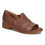 Shoe, brown Italian leather, open toe, low heel; perforated design, solid wooden sole. Naydeen by Sofft.